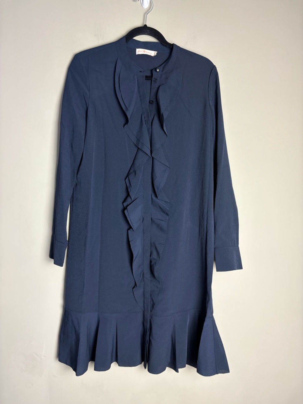 Tory Burch Jane Navy Ruffled Crepe de Chine Dress Size 6 - Picture 2 of 11